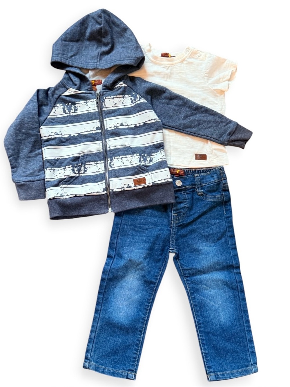 Seven Brand Boys 3-Piece Clothing Bundle - Tee, Hoodie & Jeans Sz 18 months
